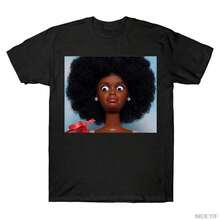 Camiseta de meme de cara de muñeca disgustada de chicas negras para hombres y mujeres, camisetas 100% algodón, tops de manga corta J117 - Negro - Ver 1