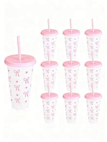 1pc/5pcs/10pcs 24oz Powder Blue Bow Tumbler With Lid And Straw, Reusable, Cute Transparent Cup, Suitable For Birthday, Wedding And Party Supplies, Reusable With Pink Ribbon, Summer Beverage Cup, Suitable For Birthday, Wedding And Party Supplies, Perfect For Party, Drinking, Coffee, Also Suitable For Mother's Day, Wedding, Birthday, Bachelorette Party Or As A Gift - Multicolor - View 15