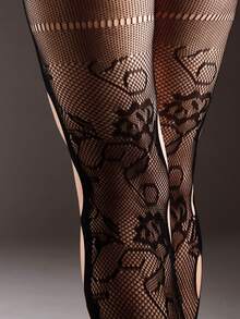 1件装女士时尚性感提花渔网袜 - 黑色 - 查看 8