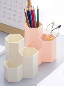 三格斜插式创意笔筒，多功能桌面装饰收纳架，适用于化妆刷和钢笔 - 彩色 - 查看 4