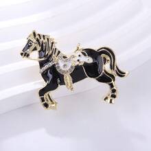 1pc Enamel Rhinestone Drip Oil Zodiac Horse Brooch, Exquisite Suit/Coat Decoration Accessory - Multicolor - View 9