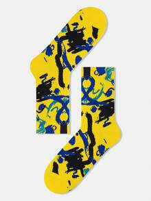 1/3 paire Chaussettes d'équipage en coton peigné décontractées unisexes pour couple, motif ligne de graffiti couleur contrastée et art abstrait. Convient pour les voyages, la maison, le bureau, les cadeaux de fête - Multicolore - Voir 10