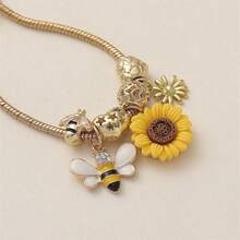 1件夏季时尚百搭乡村风人造水晶蜜蜂向日葵捕梦网DIY串珠可调节铜手链，适合度假、送礼、派对、夜店、宴会、日常佩戴 - 彩色 - 查看 2