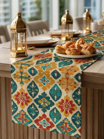 1pc Bohemian Pattern Table Runner, Boho Home Decor Table Runner, Islamic Home Decor, 1pc Table Runner, 4pcs Placemats, 1pc Cushion Cover, 3 Products Available, Home Decor Indoor/Outdoor Party Supplies, Room Decoration. Suitable For Bohemian Home Kitchen Decor And Event Party Decoration