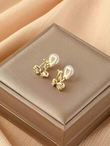 1 Pair Fashion New Cherry Zirconia Copper Clip-On Earrings For Women, Elegant Earrings Suitable For Daily Wear, Gift For Her - Ear Clip - View 4