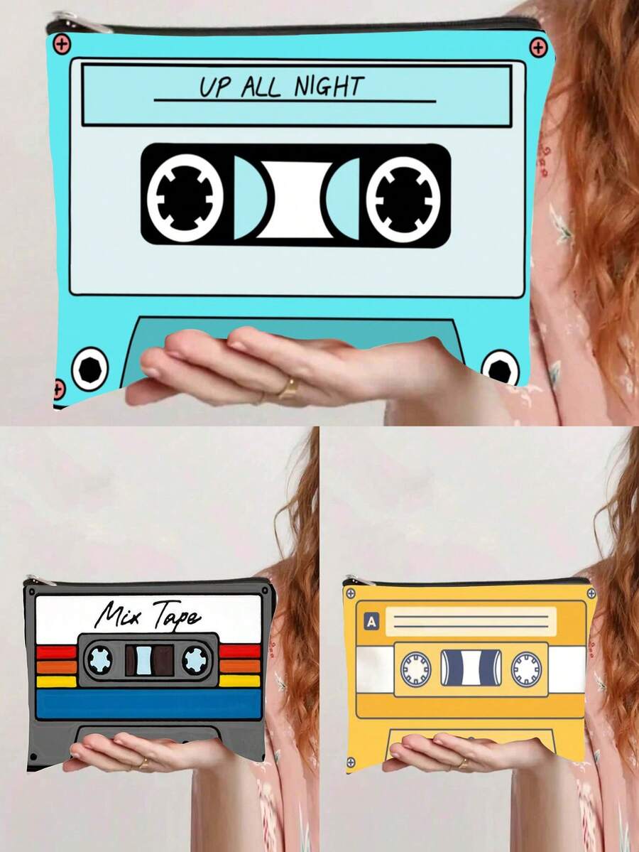 1个复古1979年磁带设计化妆包 - 耐用涤纶材质，女士旅行化妆品收纳包，拉链封口，休闲风格，仅限手洗，不易褪色且轻便 - 彩色 - 查看 1