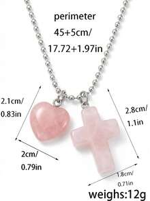 ZIRUISP 1件天然石吊坠项链，心形十字架吊坠项链，可调节不锈钢项链，蕴含疗愈水晶能量，基督教信仰珠宝礼物，情人节礼物，送给女友或妈妈 - 銀色 - 查看 3