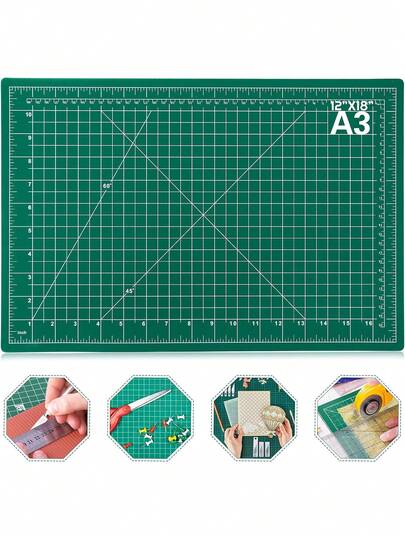 A3/A4/A5 Cutting Mat With Green Grid And Diagonal Cutting Lines - Heavy-Duty Plastic Craft Mat With Rounded Corners, Cm/Inch Scale, Grid Lines, And Cutting Guide. Suitable For Fabric, Paper, DIY, Quilting, Scrapbooking. Sturdy And Durable Precision