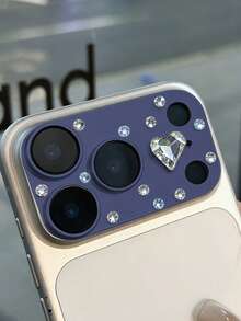 适用于 17 Pro Max/17 Pro 的手工心形水钻加固镜头保护膜，水钻一体式全覆盖高清保护膜，全新防刮耐磨相机镜头膜 - 藍色 - 查看 8