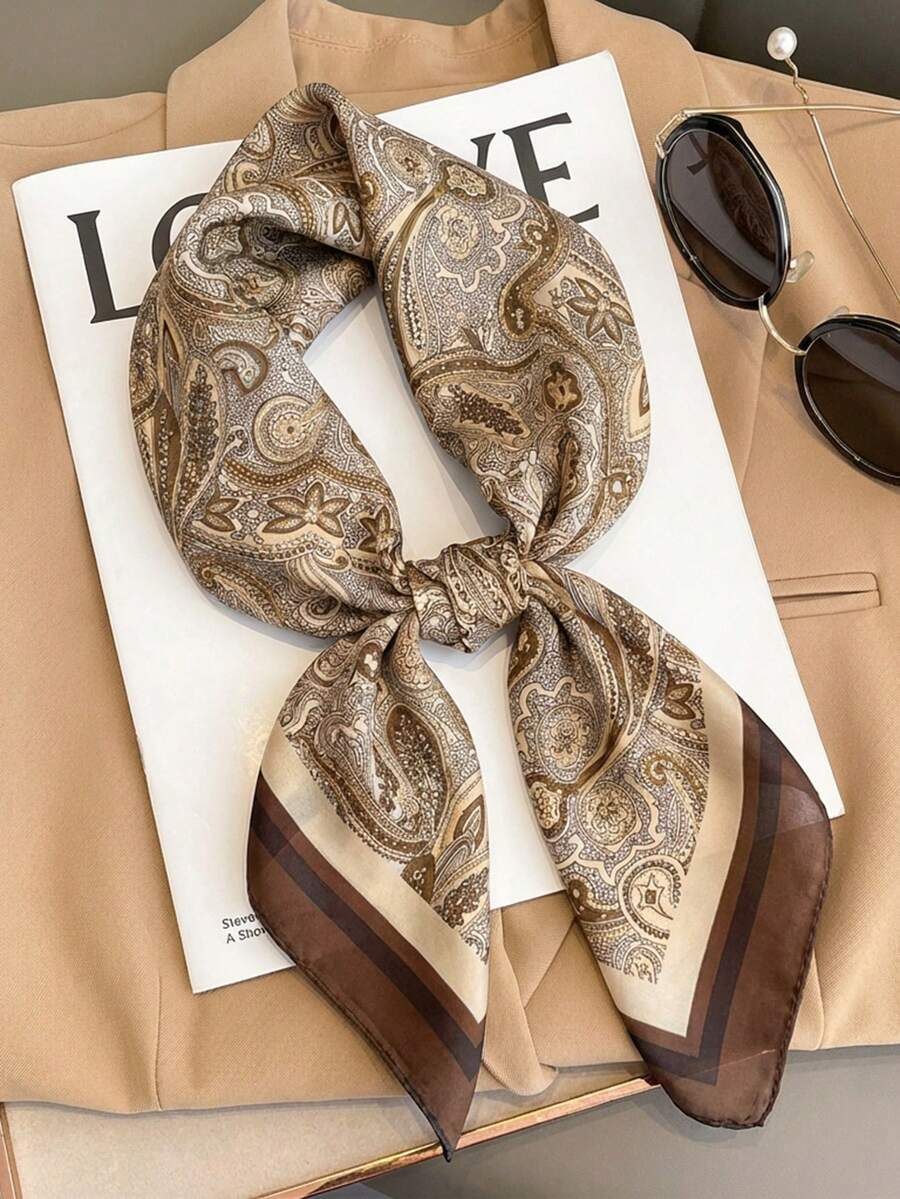 1 pieza Pañuelo de mujer versátil y de moda con estampado de paisley de 70 cm x 70 cm, pañuelo de cachemir bohemio casual para protección solar