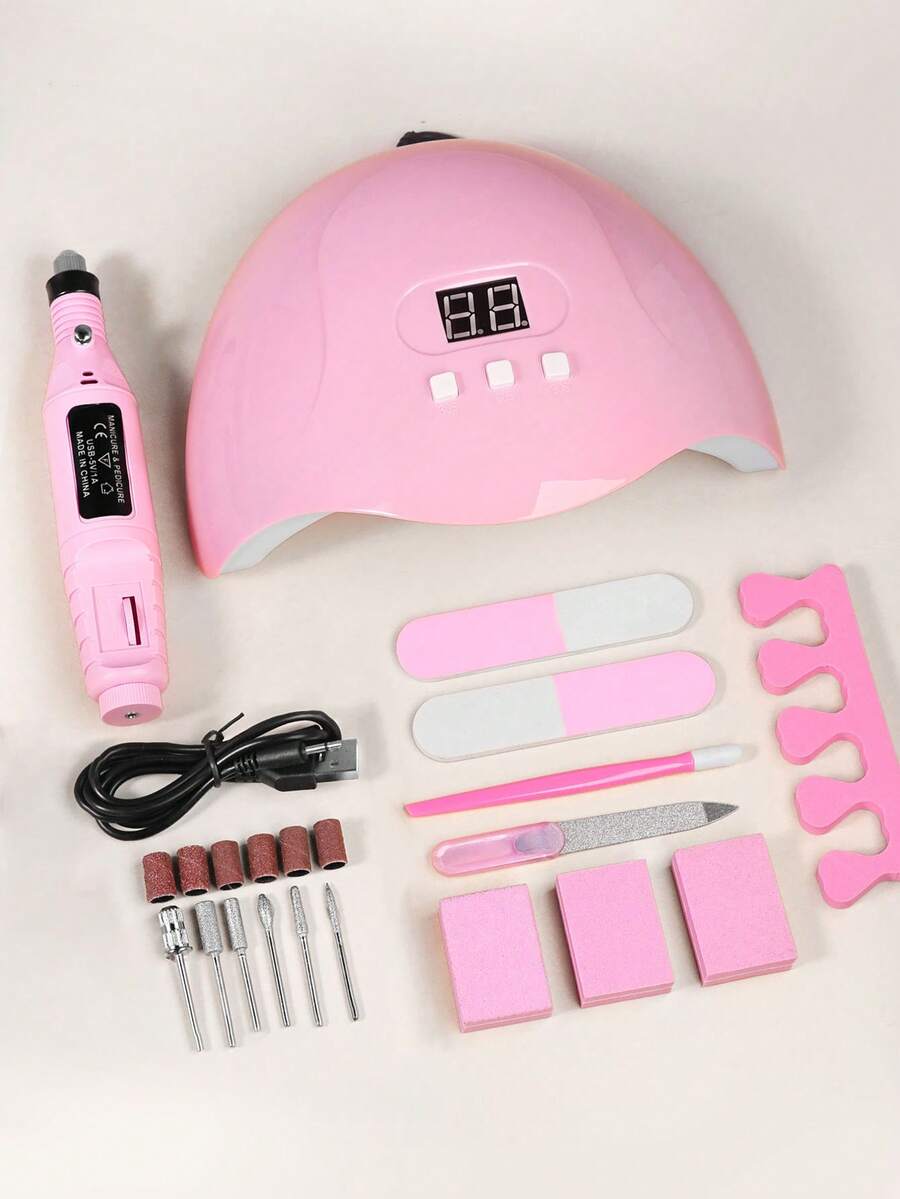 LIMEGIRL Pink Manicure Set, Includes UV LED Nail Lamp, Nail Polish Remover Grinder, Nail File, Buffing Block, Ideal Gift For Women, Suitable For Nail Salons And Home DIY Manicure - Multicolor - View 1
