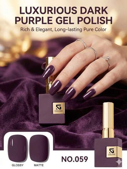 Esmalte em gel roxo uva escuro, 16ml, cor berinjela profunda, para manicure estilo gótico de inverno/Halloween. Removível com UV/LED. A cor do esmalte combina com as unhas de gel.