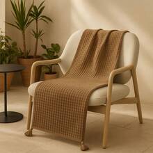 Rustic Blanket Sofa Decorative Handmade Pompom Bohochic Delicate Sophisticated Modern Minimalist Raw 1.40x1.40 - 摩卡棕 - 查看 6