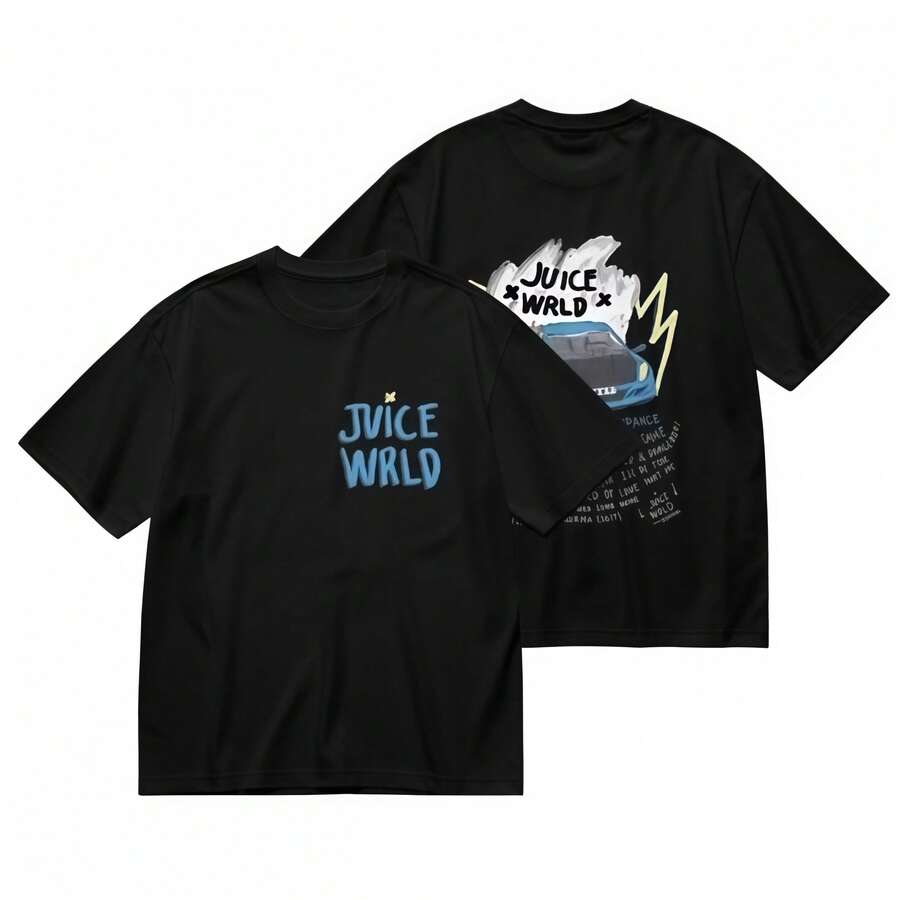 Camiseta gráfica de la gira Breezy Bowl XX de  - Camiseta de manga corta vintage de hip hop, camiseta impresa de manga corta , camiseta de hip-hop con letras de coche deportivo, camiseta impresa de verano y otoño para mujeres y hombres Juicew - Negro - Ver 1