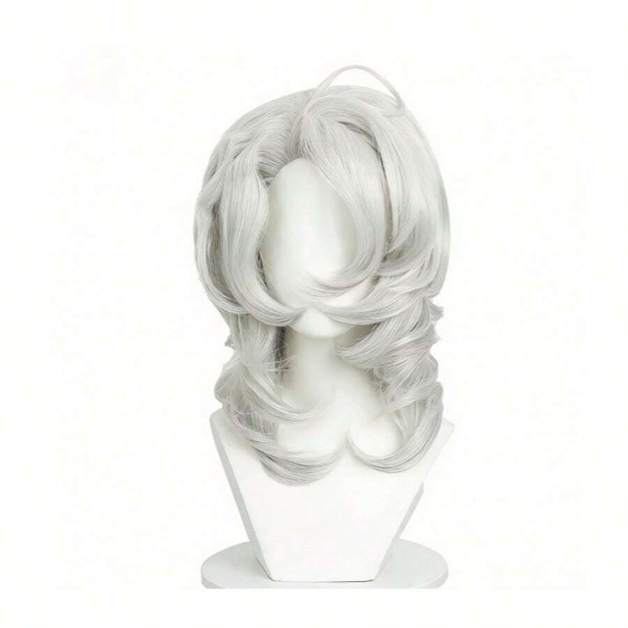 Anime Cosplay Wig, Long And Short Synthetic Hair, Suitable For Halloween Costume Parties, With Free Wig Cap - 白色 - 查看 1
