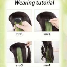 2pcs Women's Seamless Green Ombre Clip-In Hair Extensions, Realistic Long Hair That Can Be Trimmed To Desired Length, Claw Clips, Hair Slide, Hair Barrettes - Green - View 4