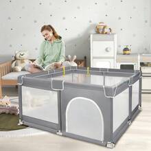 Playground Fence 127*127*68cm/150*180*68cm, Foldable Plastic Activity Center, Comes With 50 Coloured Balls, Breathable Mesh Fabric (Black/Dark Grey).