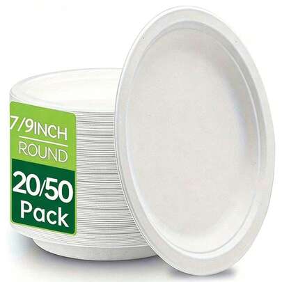 20/50个装加厚圆形一次性餐盘 - 可微波炉加热，防油，适用于烧烤、派对、野餐、餐饮服务 - 可盛装冷热食物，是情人节、露营的理想之选