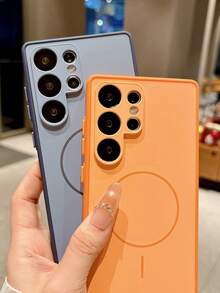 Luxury Silicone Magnetic Soft Phone Case Compatible With Samsung Galaxy S26 S25 S24 S23 S22 Ultra Plus Wireless Charge Shockproof Lens Protective Cover - Orange - View 5