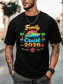 Family Cruise 2026 T-Shirt Summer Vacation Shirt With Cruise Ship And Palm Trees Design For Family Trip 2024 2026 Always Together Always FunFun Stamps Are Suitable For Family GatheringsChristmas Partiessports Activitiesholiday Partiesoutingssports And Other Holiday Gifts (220g). - Black - View 1