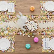 1PC Vintage Easter Table Runner, Featuring Bunny Ears, Eggs, And Wildflowers, Perfect For Easter Table Decoration, Suitable For Parties, Home, Kitchen, And Holiday Dining. - Multicolor - View 4