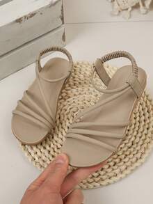 1 Pair Retro Girls' Open Toe Sandals, New Summer Fashion Breathable Slip-On Beach Shoes, Soft Sole Non-Slip - Grey - View 18