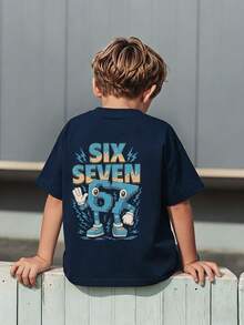 Young Boy Casual Graphic Print Crew Neck Short Sleeve T-Shirt, Summer Top