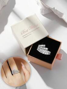Geschenkbox eleganter glänzender Kubikzirkonia-Ring, hochwertiger Schmuck für Frauen zur Hochzeit, Party und Bankett, hergestellt aus Kupfermaterial, das nicht verblasst und allergieauslösend ist, ideales Urlaubsgeschenk - Silber - Übersicht 14