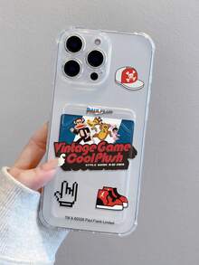 This Cute, Cartoony, And Cheerful Paul Frank Monkey Card Holder Is A Transparent, Full-Coverage Phone Case With Perforations. Compatible With AppleiPhone 17/13/14/15/16/Pro Max. It Features Drop Protection On All Four Corners And Can Hold Cards And Coins. It's A Great Gift For Valentine's Day, Friends, Couples, And New Year's. - Clear - View 3