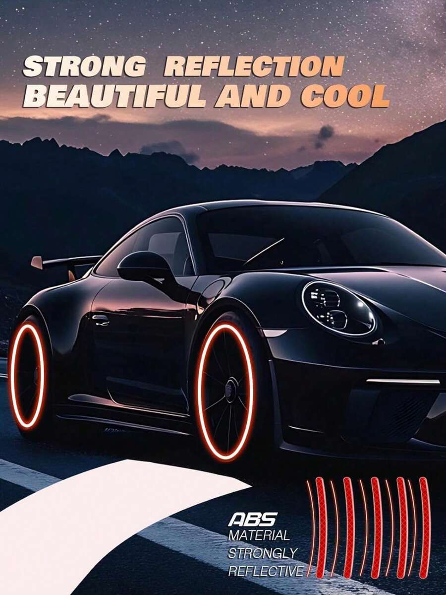 炫彩轮毂贴纸 - 耐用ABS树脂条纹，柔和色调，易撕，适用于汽车和摩托车、夜间骑行、汽车俱乐部以及日常DIY装饰升级。