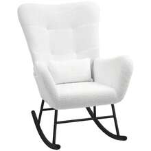 Rocking Chair, Reclining Chair With Lumbar Cushion And Side Pocket, In Plush-Look Fabric, With Armrests, Ideal For The Living Room Or Bedroom. Colour: White. - White - View 8