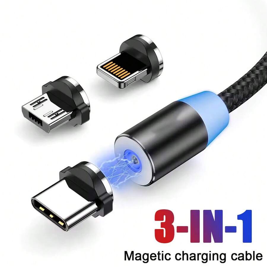 快速充电强磁三合一磁吸可拆卸编织快充线，兼容 17 Pro Max/17 Pro/17/Air/16/15/14/13/12/11/XS/XR/8/7/6、S25/S24/S23/S22/S21/S20 Ultra Plus 系列，女士节生日礼物 - 彩色 - 查看 1