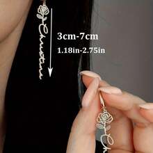 1 Pair Elegant Stainless Steel Flower Custom Name Dangle Earrings For Women, Personalized Letter Earrings, 18K Golden Plated, Perfect For Birthdays, Mother'S Day, Valentine'S Day | Ideal Daily & Holiday Gift, Gift Earrings - Multicolor - View 4