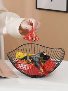 Iron Fruit Basket, Modern Kitchen Vegetable Basket, Draining Basket, Home Living Room Snack Fruit Plate, Fruit Bowl - Black - View 9