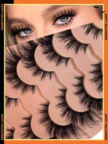 7 pares de pestañas postizas de estilos mixtos, naturales y gruesas, adecuadas para uso diario y citas - Negro - Ver 1