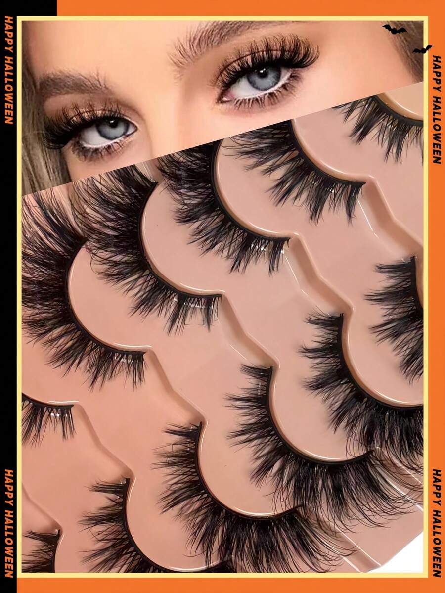 7 pares de pestañas postizas de estilos mixtos, naturales y gruesas, adecuadas para uso diario y citas - Negro - Ver 1