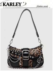 Y2K Fashionable Versatile Star & Moon Design Unique Silver Millennium Shoulder Chain Crossbody Bag, Perfect For Girls' Street Style And Party Outfits, Also A Great Gift. Starry Sky Print Women Handbag , Y2k - 黑色 - 查看 7