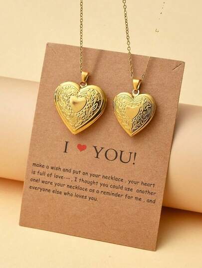 2 piezas Collar con dije de corazón abierto de acero inoxidable multicolor, adecuado para uso diario de mujeres