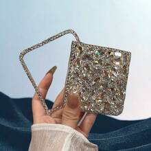 Sequins,Diamond New Luxury High-End Bling Folding Phone Case With Chain Strap, Suitable For Samsung Galaxy Z Flip3 5G/Galaxy Z Flip 4 5G/Galaxy Z Flip 5 5G/Galaxy Z Flip 6 5G/Galaxy Z Flip 7 5G Fashionable Folding Phone Case - Multicolor - View 4