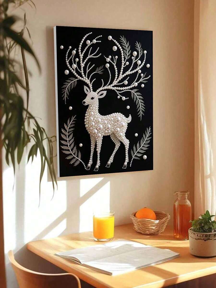 New Pearl Painting, Fantasy Elk Flower Sea Theme, Frameless DIY Handmade Sticky Diamond Creative Diamond Painting Kit, Suitable For Bedroom Decoration, Living Room Hanging Paintings, Room Decoration, Artwork, Birthday Gifts For Friends, Christmas, New Year, Valentine's Day, Holiday Gifts Full Of Novelty. - Multicolor - View 1