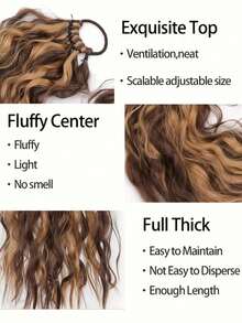 24英寸黑色、棕色和浅棕色多色波浪马尾假发接发，带松紧带，波浪柔和，外观自然，易于佩戴，瞬间增加头发长度和蓬松度，适合女性日常佩戴、节日派对、音乐节和其他场合。 - 彩色 - 查看 7