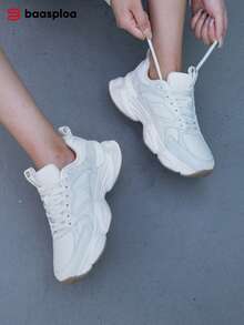 新款女士休闲运动鞋，时尚米色女士休闲运动鞋，轻便跑步鞋，户外旅行运动鞋，男女通用都市运动鞋，时尚反光厚底运动鞋，厚底女鞋，适合秋冬季节穿着 - 米色 - 查看 10