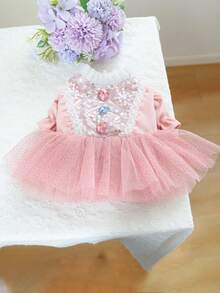 1件宠物服装，小型犬猫服装，适合幼犬、贵宾犬、泰迪犬等，休闲时尚可爱浪漫连衣裙系列，心形亮片婚纱 - 彩色 - 查看 11