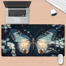 1 Large Butterfly With Dark Blue/Golden White Floral Table Mat| Non-Slip Rubber Gaming/Office Computer Mouse Pad With Glowing Butterfly Wings, Deep Sea Army Background, Suitable For PC/Laptop, Keyboard And Mouse Additions - Như hình minh họa. - Xem 1