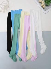 6pcs Girls' Solid Color Snug Fit Leggings, Suitable For Spring, Autumn And All Seasons - Multicolor - View 4