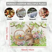1/4/6 Piezas Manteles individuales con diseño de huevo y conejo de Pascua, manteles de lino con estampado de huevo y conejo, protector de mantel lavable, ideal para decoración de fiestas, cocina y reuniones familiares - Multicolor - Ver 8