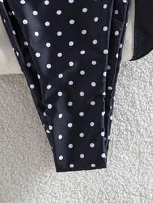 wohenmeili Contrast Color Trim Polka Dot Summer Bikini Set Vacation Beach - Black Background With White Dots - View 7
