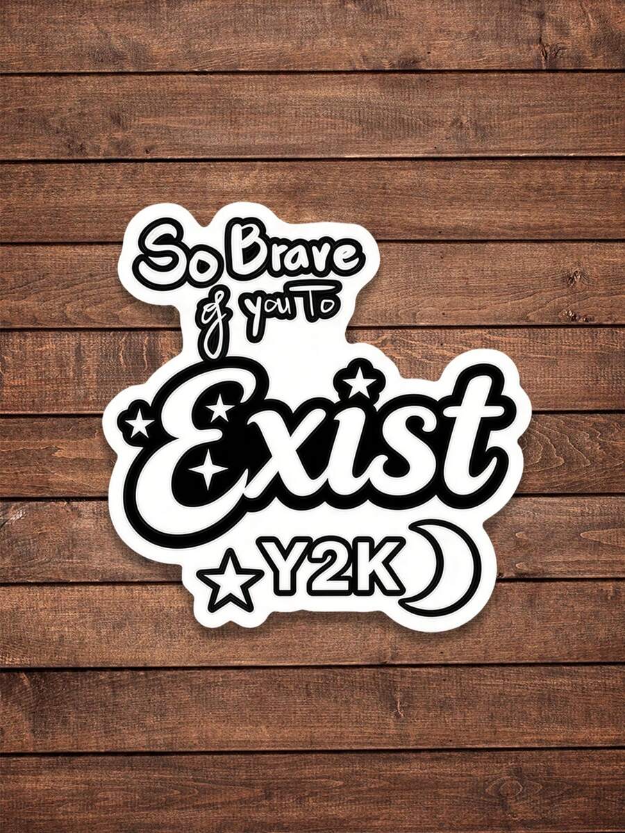 1pc Black & White Text Sticker - Fashionable And Fun Sticker, Perfect For Adding Unique Style To Your Water Bottle, Helmet Or Notebook! - Multicolor - View 1