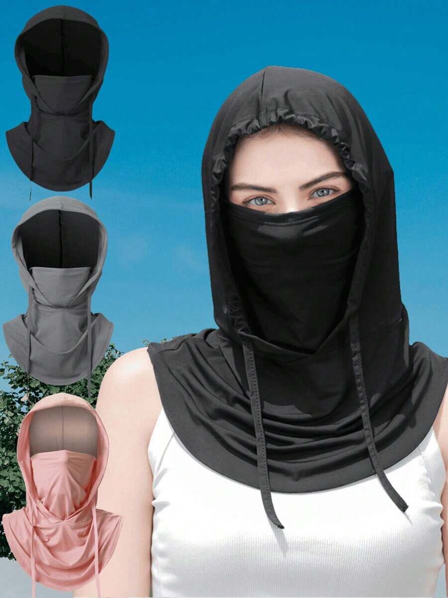 男女通用冰丝保暖颈套，全面防紫外线，适合骑行 - 透气无缝可调节抽绳拉法帽，带耳罩，适合摩托车骑行、自行车骑行、钓鱼和其他户外活动，也可用作女士防晒面罩和男士滑雪帽
