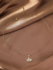 1件奢华闪亮锆石银杏叶吊坠项链，精致的锆石镶嵌银杏叶设计，适合情侣约会和日常佩戴，独特的银杏叶纹理提亮肤色，甜美项链 - 銀杏葉 - 查看 6